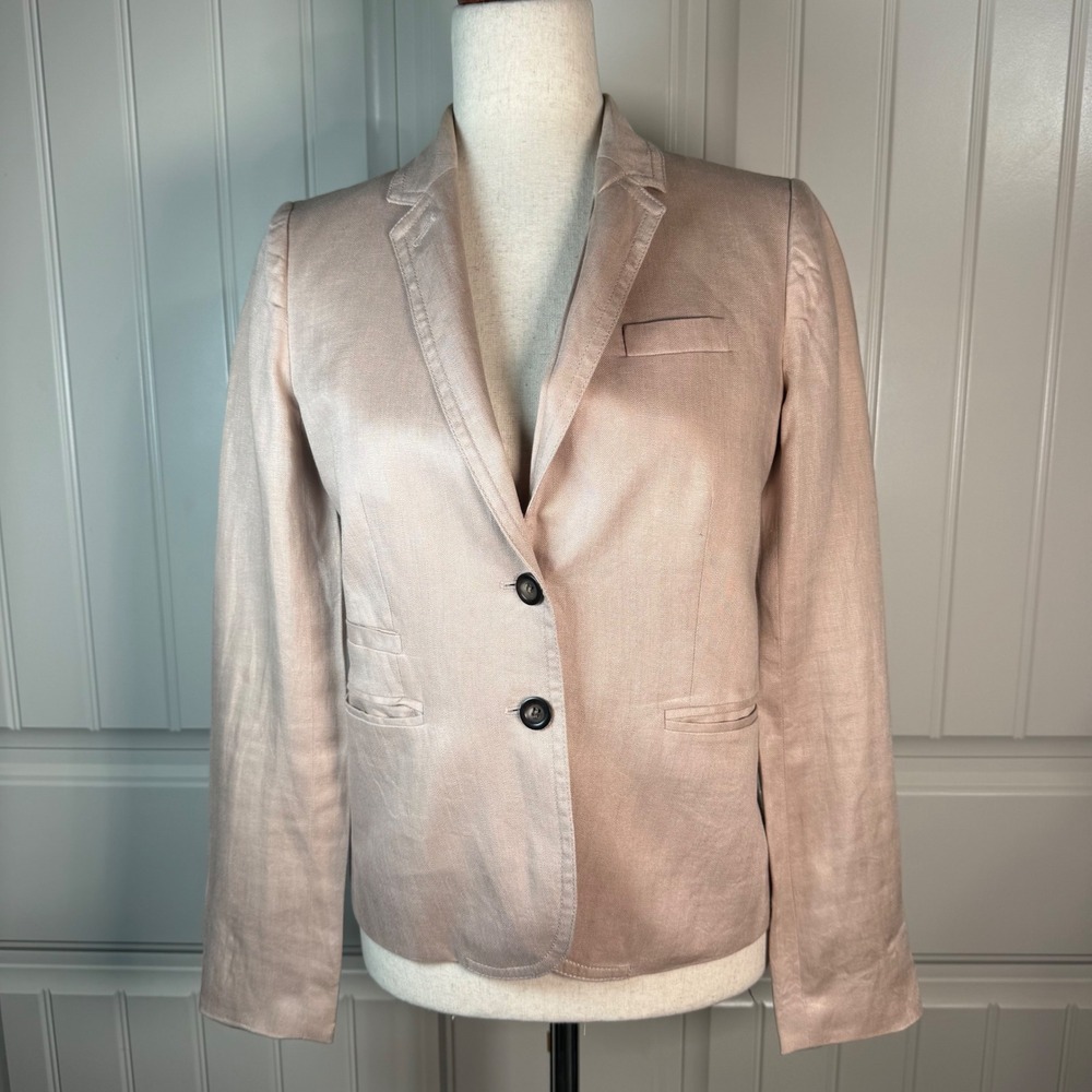 J.Crew Linen Blazer 2 Blush Pink 100% Linen Coastal Preppy Workwear Jacket